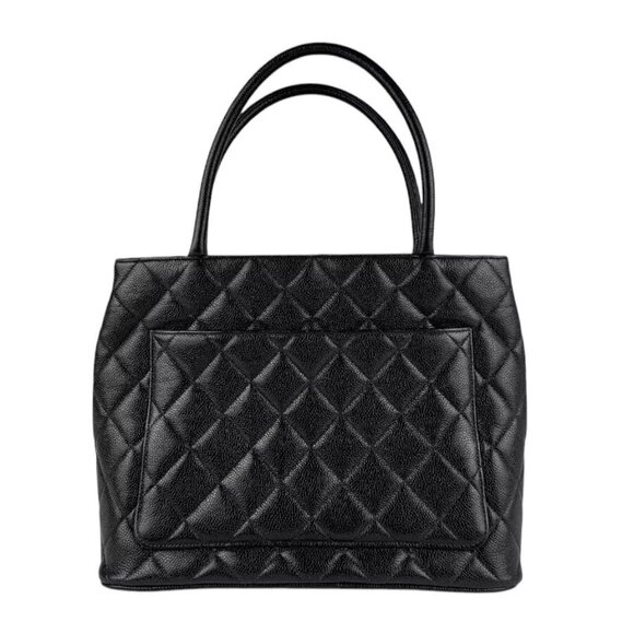 Auth CHANEL Matelasse Handbag Tote Bag Black Leather/Silvertone - Picture 2 of 14